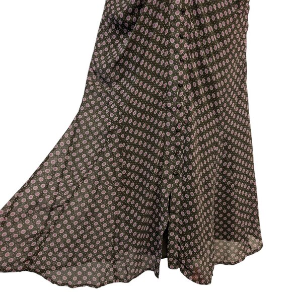 Anthropologie Womens Size 2 Moss Green Pink Floral Mesh Ruched Puff Sleeve Dress - Picture 8 of 12